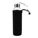 Glass Sport Water Bottle with Tea Filter Infuser Protective Bag 550ml Black D8R7