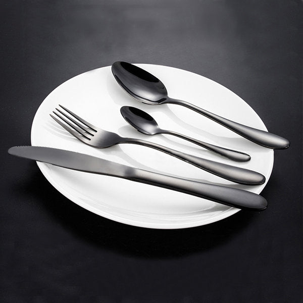 KCASA Stainless Steel Black Gold Flatware Dinnerware Cutlery Fork Knife & Spoons Tableware Set