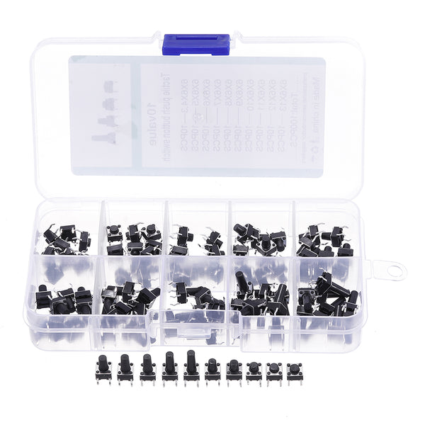 1000pcs 10 Models 6x6 Tact Switch Tactile Push Button Switch Kit Height 4.3MM-13MM DIP 4P Micro Switch 6x6 Key Switch