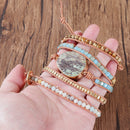 Bohemian Stone Crystal Bangle Healing Bead Pendant Chain Bracelet Jewelry Unisex