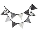 Black and White Cotton Fabric Bunting Flags Banner Baby Shower Outdoor Tent Decoration Shooting Tool