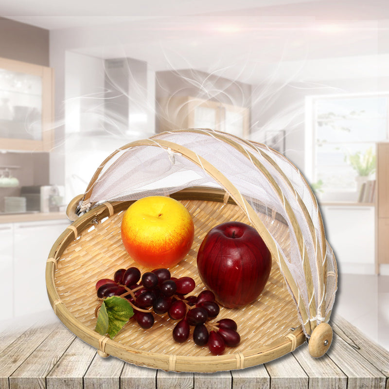 Bamboo Bread Basket Storage Display Basket Cover Net Dustproof Dishes Fruit Tray