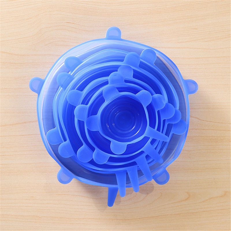 6Pcs Stretch Silicone Kitchen Food Bowl Container Cover Storage Wraps Seals Reusable Lids