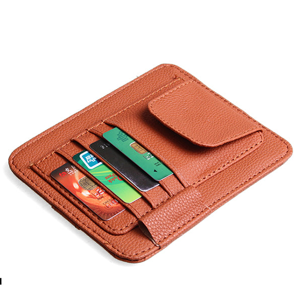 Multiple Layers Car Glasses Folder PU Leather Sun Visor Card Holder Car Storage Bag