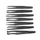 7pcs Black Plastic Antistatic Flat Bottomed Top End Tweezers Hand Tools Set I9W9
