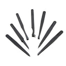 7pcs Black Plastic Antistatic Flat Bottomed Top End Tweezers Hand Tools Set I9W9