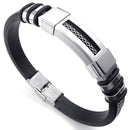 Jewelry Men's Bracelet, Biker Bracelet, Rubber Stainless Steel, Black Silve G6K7