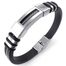 Jewelry Men's Bracelet, Biker Bracelet, Rubber Stainless Steel, Black Silve G6K7