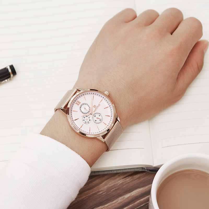 NAVIFORCE 3003 Working Little Dials Waterproof Quartz Watch Mesh Steel Ultra Thin Men Watch