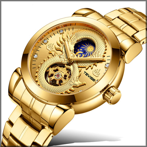 TEVISE T843B Dragon Design Automatic Mechanical Watches Stainless Steel Band Men Watch