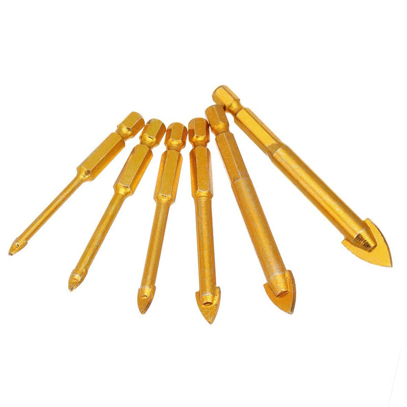 6Pcs 6-12mm Ceramic Tile Glass Drill Bit Set 1/4 Inch Hex Shank Triangle Head Drills