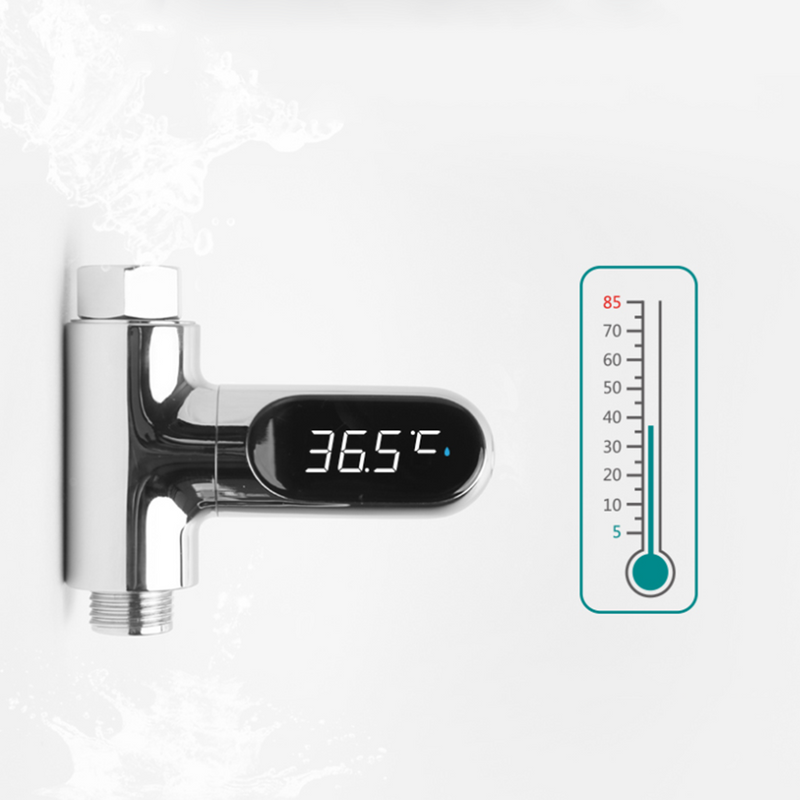 [Upgrade Version] V2 Water Shower Thermometer LED Celsius Fahrenheit Time Display Flow Self-Generating Electricity Water Temperture Meter