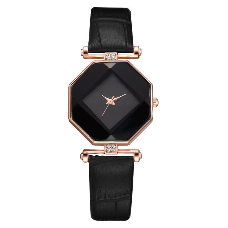 Fahion Diamond Mirror Watch Ladies Dress Ultra-thin Leather Women Quartz Watch