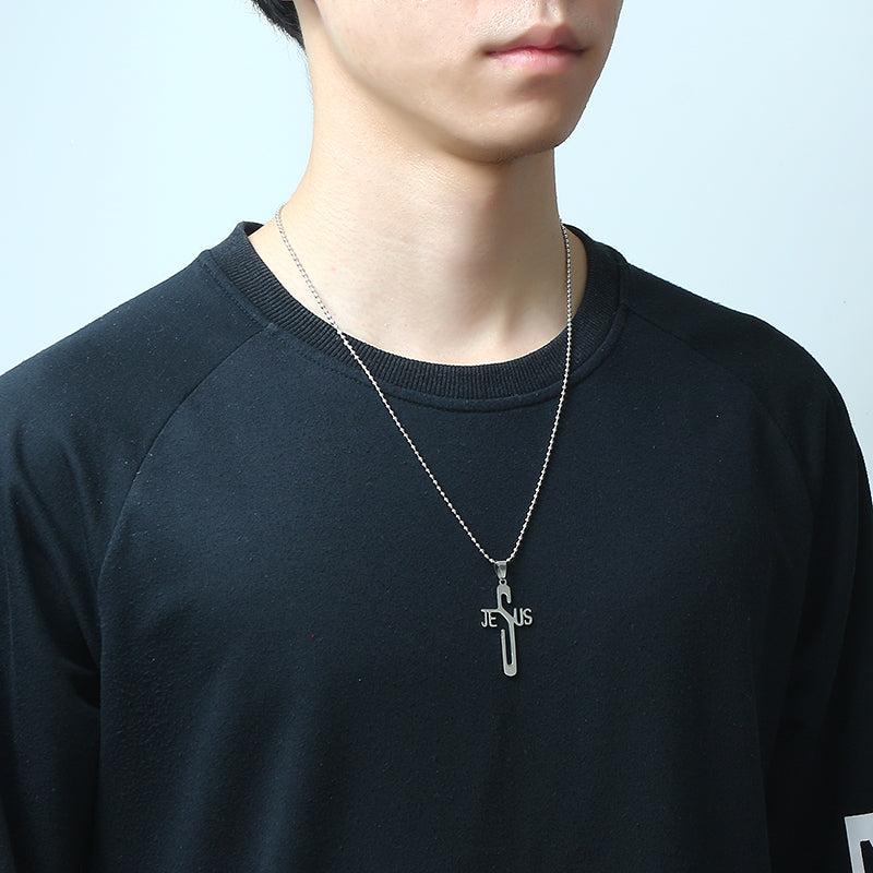 Stainless Steel Necklace Personality Jesus Cross Necklace for Men Women