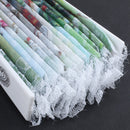 Hollow Out Rib Peony Print Lace Trim Folding Fabric Hand Fan Colored