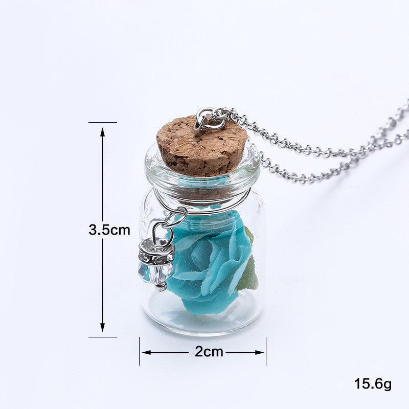 Fashion Glass Tiny Wishing Bottle Charm Necklace Luminous Flower Long Necklace for Women
