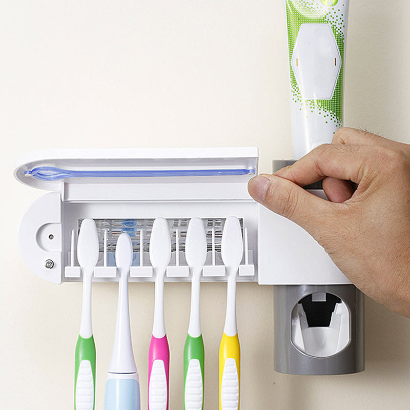 UV Toothbrush Sterilizer Toothpaste Dispenser Wall Mounted Toothbrush Holder