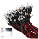 50 pcs 12V 20cm LED Pre wired 3mm white W6M5