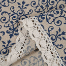 Retro Blue and White Table Cloth with Lace Cotton & Linen Print Chinese Sty N2N2