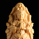 Boxwood Wood Carving Kwan-yin Statue Bodhisattva Sculpture Pendant