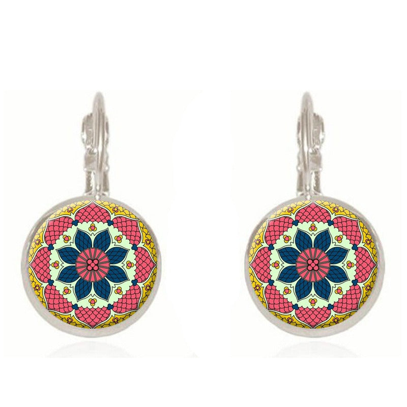 Ethnic Flower Ear Drop Earrings Round Ear Drop Alloy Earring For Women