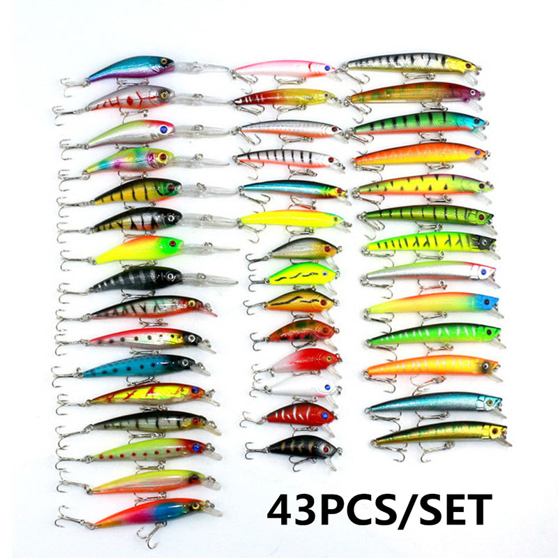 ZANLURE 43PCS Mixed Models Fishing Lure Multi Colors Minnow Lure Crank Bait Tackle Set