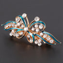 Ladies Bow Glittering Crystal Stone Decor French Hair Clip Clip Brace Blue