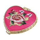 Heart Shape Embroidered Flowers Mini Pocket Mirror Make Up Cosmetics Rose R P3S6