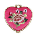Heart Shape Embroidered Flowers Mini Pocket Mirror Make Up Cosmetics Rose R P3S6