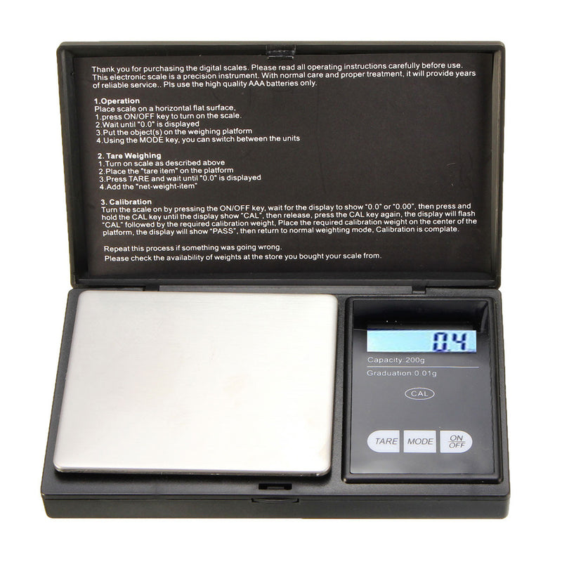 200g x 0.01g Mini Precision Digital Scale Kitchen Food Reloading Powder Grain Jewelry Carat Black