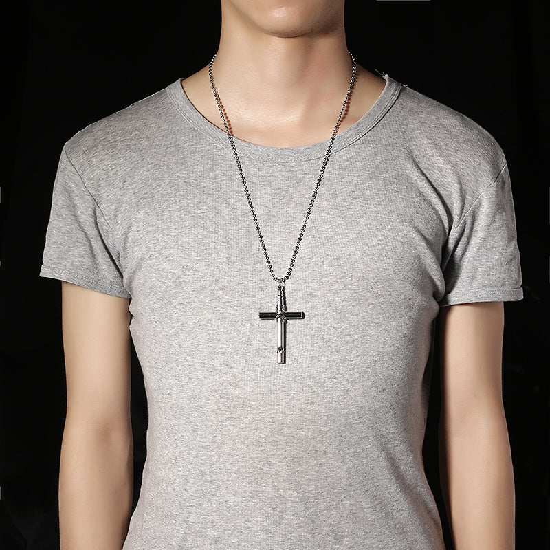 Cross Whistle Pendant Women Men Long Necklace Jewelry Couple Gifts