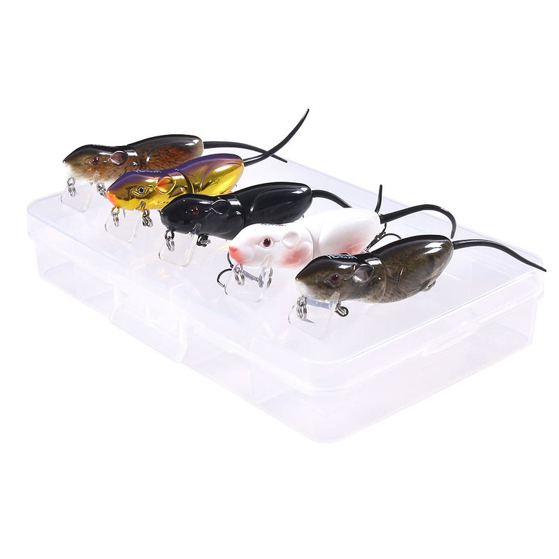 HENGJIA J103 5PSC Mouse Fishing Lure Set Rotating Tail Popper Topwater Swim Crankbait Artificial Hard Bait
