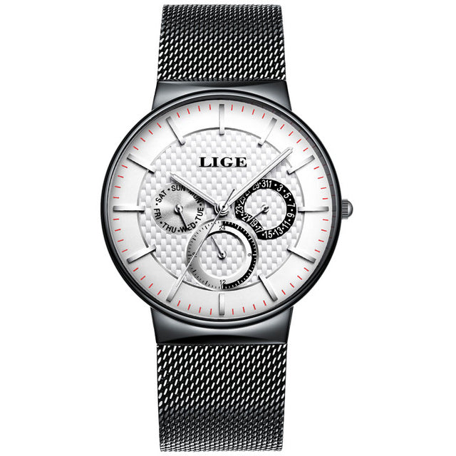 LIGE 9836 Ultra Thin Men Wrist Watch Full Steel Watch Band Business Quartz Watch