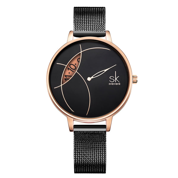 SHENGKE SK K0091 Creative Eye Shape Turntable Hour Dial Women Full Steel Strap Women Quartz Watch