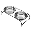 Double Pet Bowl Dish Dog Cat Stand Feeder Food Water Stainless Steel Durable