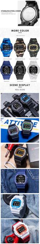 SMAEL 1801 Men Camouflage Cowboy Style Luminous 5ATM Waterproof Digital Watch