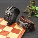 Punk Genuine Leather Bangle Chain Handmade Alloy Woven Wide Adjustable Men Bracelet