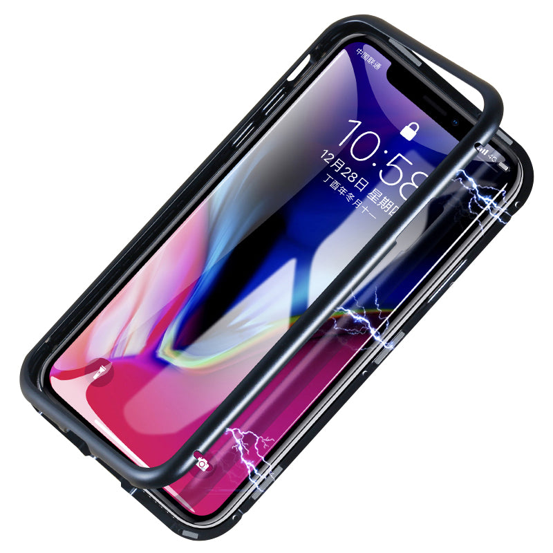 Bakeey Protective Case for iPhone XS Magnetic Adsorption Metal Bumper + 9H Tempered Glass Back Cover