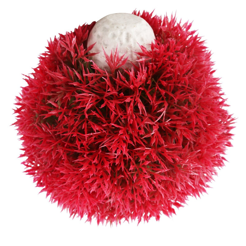 Fish Aquarium Ceramic Base Ball Shape Red Artificial Aquatic Plant Grass M5V1