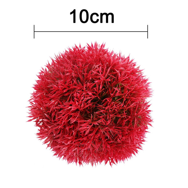 Fish Aquarium Ceramic Base Ball Shape Red Artificial Aquatic Plant Grass M5V1