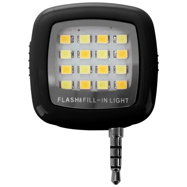 3.5mm Smart Selfie 16 LED Camera Flash Fill Light For Mobile Phone Black C3E2