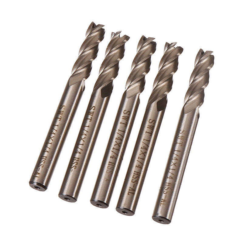 5Pcs 1/4 Inch 4 Flutes End Milling Cutter HSS CNC Straight Shank Engraving Tool