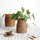 Straw Woven Flower Pot Portable Plant Storage Baskets Flower Vase Handmade Hanging Basket Home Decor