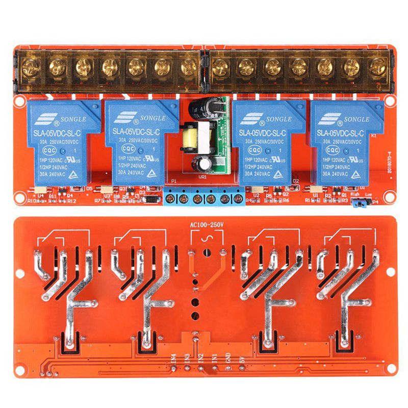 4-channel 250VAC 30A Solid State Relay Module Board High/Low Level Trigger B7V2