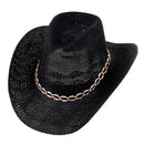 Men's adjustable roll braided black wide-brimmed cowboy hat I6W2