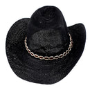 Men's adjustable roll braided black wide-brimmed cowboy hat I6W2
