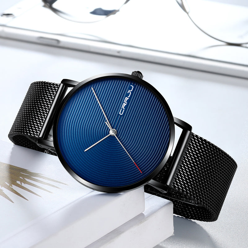 CRRJU 2164 Full Steel Strap Fashion Alloy Case Simple Blue Dial Men Watch Quartz Watch