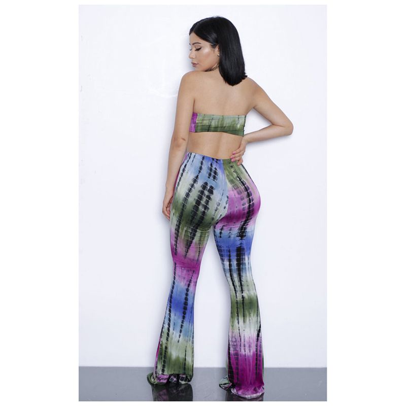 Women's tie dye print sleeveless Tops + Flare pants 2 pieces sets(PURPLE,XL D3U4