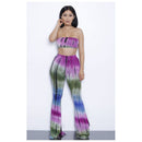 Women's tie dye print sleeveless Tops + Flare pants 2 pieces sets(PURPLE,XL D3U4