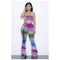Women's tie dye print sleeveless Tops + Flare pants 2 pieces sets(PURPLE,XL D3U4